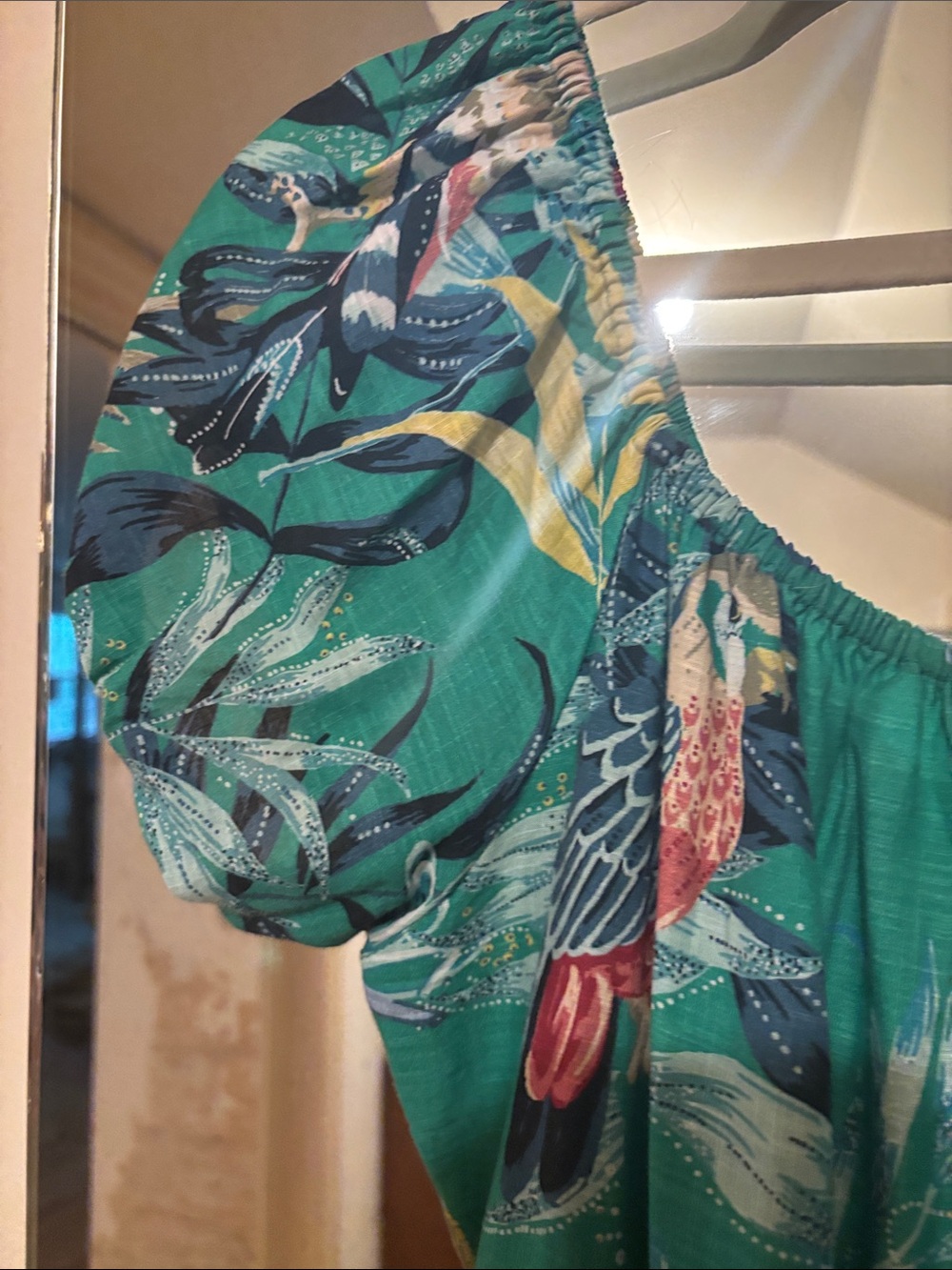 Anthropologie Maeve Sz Med Green Tropical Maxi Dress with Puff Sleeves - Picture 10 of 14